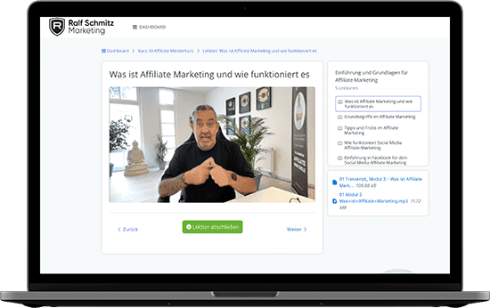 Der KI-Affiliate-Meisterkurs von Ralf Schmitz 🌟 Über 8 Stunden Videos, 10 Lektionen warten auf Dich. Plus, ein Erfolgs-Mindset gratis! Schnapp Dir jetzt Deinen Platz!